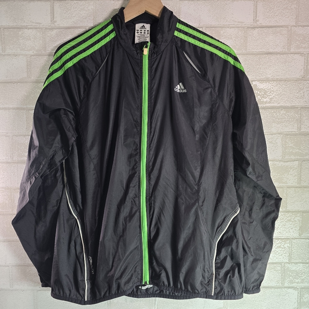 Adidas Women's Lightweight Black Jacket Green 3 Stripe Jogging Track Size L